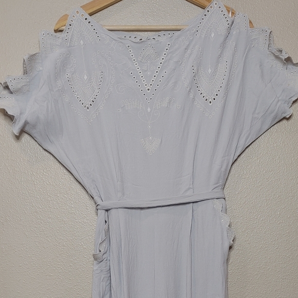 Anthropologie Elevenses Acacia Embroidered Jumpsuit Cutouts Wide Leg US 0 Gray - Picture 2 of 13